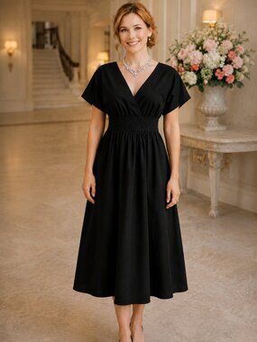 NEW Ava & Esme Dress Black Sz S Cotton V Neck Fit & Flare Whimsigoth Capsule